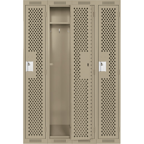 Clean Line Lockers, Bank of 4, 48" x 15" x 72", Steel, Beige, Rivet (Assembled), Perforated GTA Hardware Inc