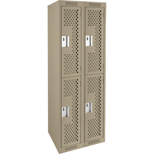 Clean Line Lockers, 2 -tier, Bank of 2, 24" x 15" x 72", Steel, Beige, Rivet (Assembled), Perforated GTA Hardware Inc