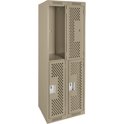 Clean Line Lockers, 2 -tier, Bank of 2, 24" x 15" x 72", Steel, Beige, Rivet (Assembled), Perforated GTA Hardware Inc