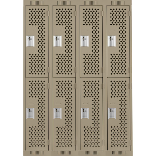 Clean Line Lockers, 2 -tier, Bank of 4, 48" x 12" x 72", Steel, Beige, Rivet (Assembled), Perforated GTA Hardware Inc
