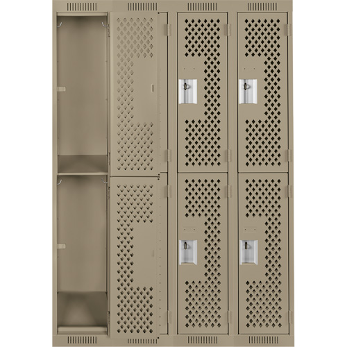 Clean Line Lockers, 2 -tier, Bank of 4, 48" x 12" x 72", Steel, Beige, Rivet (Assembled), Perforated GTA Hardware Inc