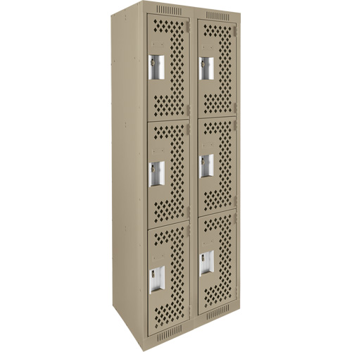 Clean Line Lockers, 3 -tier, Bank of 2, 24" x 12" x 72", Steel, Beige, Rivet (Assembled), Perforated GTA Hardware Inc