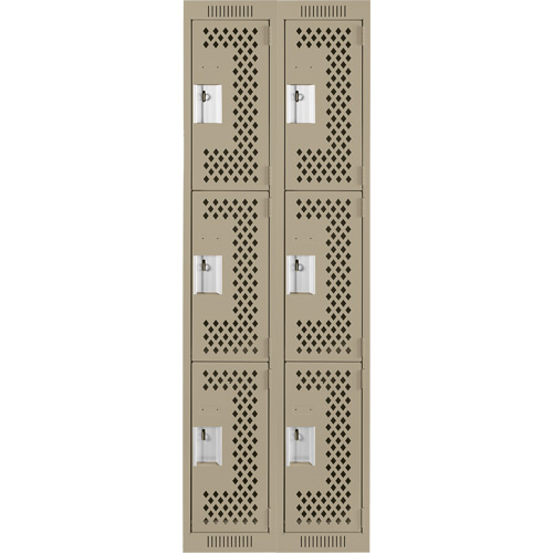 Clean Line Lockers, 3 -tier, Bank of 2, 24" x 12" x 72", Steel, Beige, Rivet (Assembled), Perforated GTA Hardware Inc