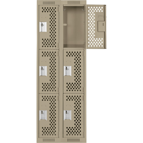 Clean Line Lockers, 3 -tier, Bank of 2, 24" x 12" x 72", Steel, Beige, Rivet (Assembled), Perforated GTA Hardware Inc