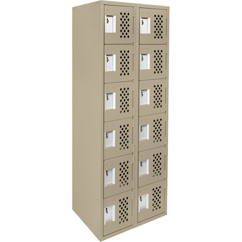 Assembled Lockerettes Clean Line Perforated Economy Lockers, 6 -tier, Bank of 2, 18" x 72" x 12", Steel GTA Hardware Inc