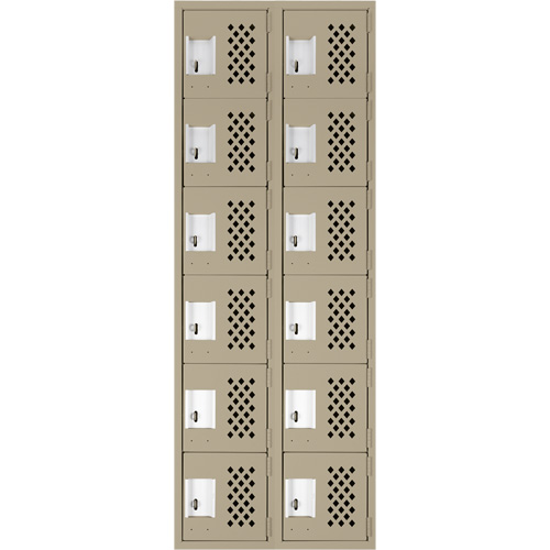 Assembled Lockerettes Clean Line Perforated Economy Lockers, 6 -tier, Bank of 2, 18" x 72" x 12", Steel GTA Hardware Inc