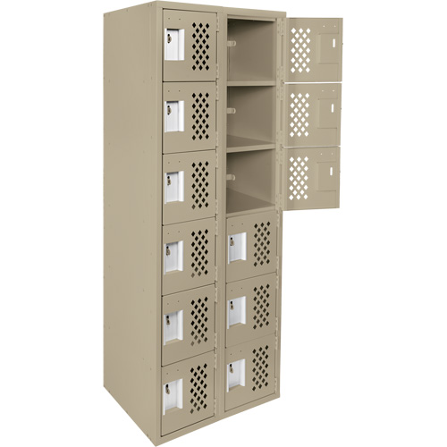Assembled Lockerettes Clean Line Perforated Economy Lockers, 6 -tier, Bank of 2, 18" x 72" x 12", Steel GTA Hardware Inc