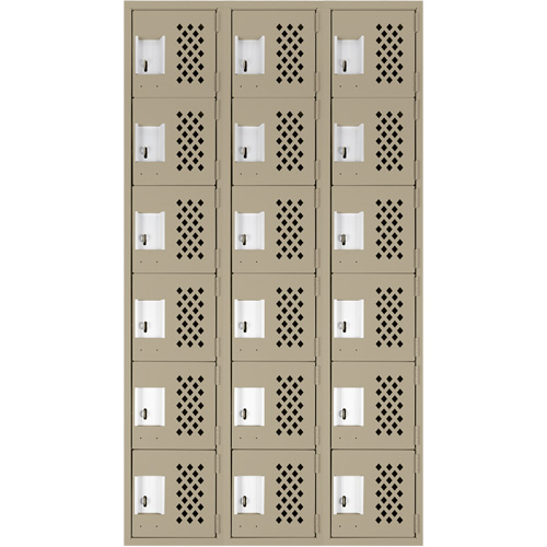 Assembled Lockerettes Clean Line Perforated Economy Lockers, 6 -tier, Bank of 3, 18" x 72" x 12", Steel GTA Hardware Inc
