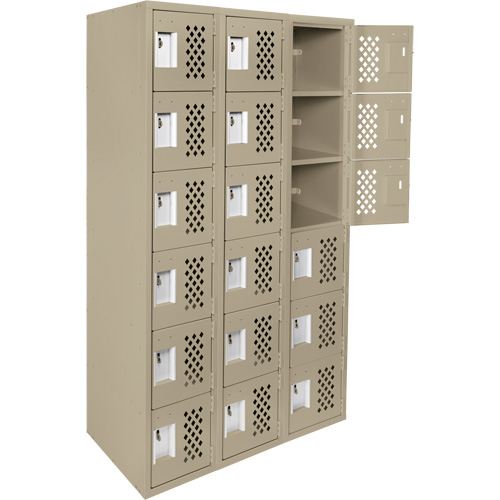 Assembled Lockerettes Clean Line Perforated Economy Lockers, 6 -tier, Bank of 3, 18" x 72" x 12", Steel GTA Hardware Inc