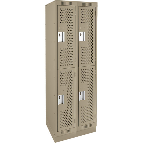 Clean Line Lockers, 2 -tier, Bank of 2, 24" x 18" x 76", Steel, Beige, Rivet (Assembled), Perforated GTA Hardware Inc