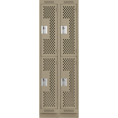 Clean Line Lockers, 2 -tier, Bank of 2, 24" x 18" x 76", Steel, Beige, Rivet (Assembled), Perforated GTA Hardware Inc