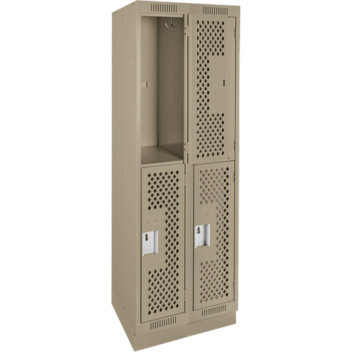 Clean Line Lockers, 2 -tier, Bank of 2, 24" x 18" x 76", Steel, Beige, Rivet (Assembled), Perforated GTA Hardware Inc