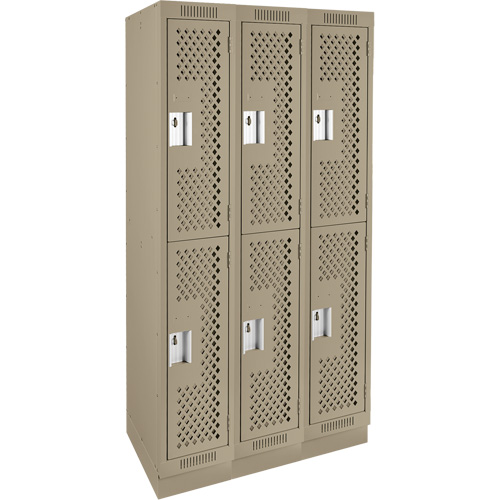 Clean Line Lockers, 2 -tier, Bank of 3, 36" x 18" x 76", Steel, Beige, Rivet (Assembled), Perforated GTA Hardware Inc
