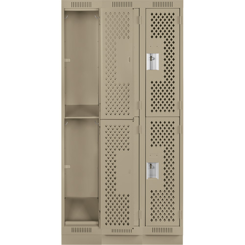 Clean Line Lockers, 2 -tier, Bank of 3, 36" x 18" x 76", Steel, Beige, Rivet (Assembled), Perforated GTA Hardware Inc