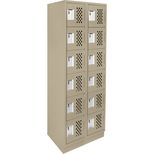 Assembled Lockerettes Clean Line Perforated Economy Lockers, 6 -tier, Bank of 2, 18" x 72" x 12", Steel GTA Hardware Inc