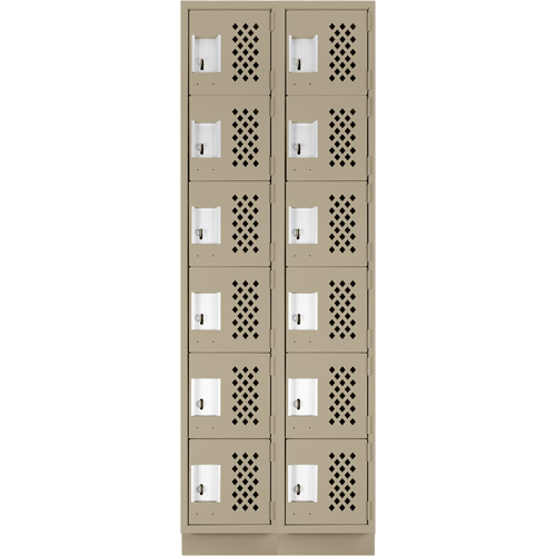 Assembled Lockerettes Clean Line Perforated Economy Lockers, 6 -tier, Bank of 2, 18" x 72" x 12", Steel GTA Hardware Inc