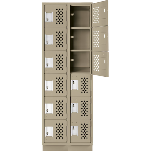 Assembled Lockerettes Clean Line Perforated Economy Lockers, 6 -tier, Bank of 2, 18" x 72" x 12", Steel GTA Hardware Inc