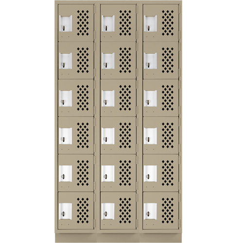 Assembled Lockerettes Clean Line Perforated Economy Lockers, 6 -tier, Bank of 3, 18" x 72" x 12", Steel GTA Hardware Inc