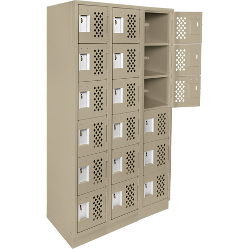 Assembled Lockerettes Clean Line Perforated Economy Lockers, 6 -tier, Bank of 3, 18" x 72" x 12", Steel GTA Hardware Inc