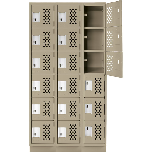 Assembled Lockerettes Clean Line Perforated Economy Lockers, 6 -tier, Bank of 3, 18" x 72" x 12", Steel GTA Hardware Inc