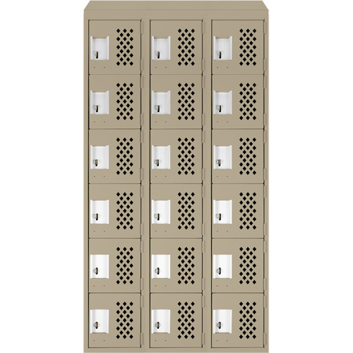Assembled Lockerettes Clean Line Perforated Economy Lockers, 6 -tier, Bank of 3, 18" x 72" x 12", Steel GTA Hardware Inc