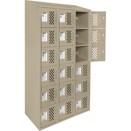 Assembled Lockerettes Clean Line Perforated Economy Lockers, 6 -tier, Bank of 3, 18" x 72" x 12", Steel GTA Hardware Inc