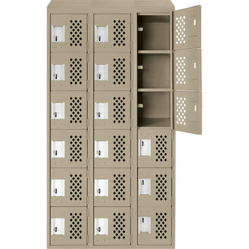 Assembled Lockerettes Clean Line Perforated Economy Lockers, 6 -tier, Bank of 3, 18" x 72" x 12", Steel GTA Hardware Inc