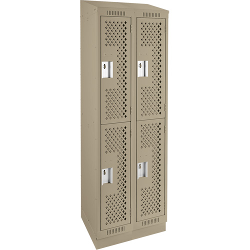 Clean Line Lockers, 2 -tier, Bank of 2, 24" x 15" x 82", Steel, Beige, Rivet (Assembled), Perforated GTA Hardware Inc