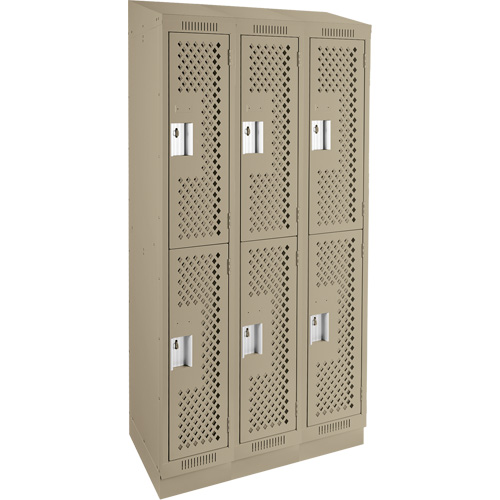 Clean Line Lockers, 2 -tier, Bank of 3, 36" x 15" x 82", Steel, Beige, Rivet (Assembled), Perforated GTA Hardware Inc