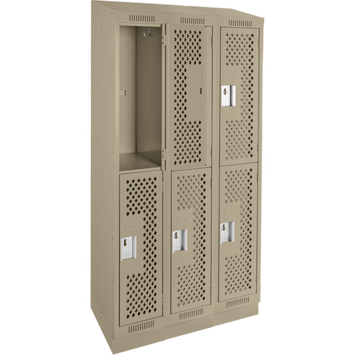 Clean Line Lockers, 2 -tier, Bank of 3, 36" x 15" x 82", Steel, Beige, Rivet (Assembled), Perforated GTA Hardware Inc