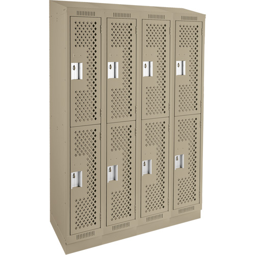 Clean Line Lockers, 2 -tier, Bank of 4, 48" x 15" x 82", Steel, Beige, Rivet (Assembled), Perforated GTA Hardware Inc