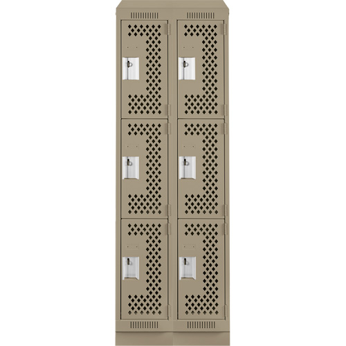 Clean Line Lockers, 3 -tier, Bank of 2, 24" x 15" x 82", Steel, Beige, Rivet (Assembled), Perforated GTA Hardware Inc