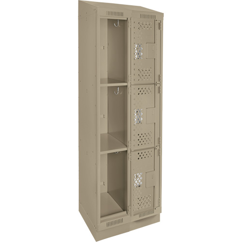 Clean Line Lockers, 3 -tier, Bank of 2, 24" x 15" x 82", Steel, Beige, Rivet (Assembled), Perforated GTA Hardware Inc