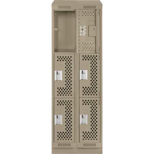 Clean Line Lockers, 3 -tier, Bank of 2, 24" x 15" x 82", Steel, Beige, Rivet (Assembled), Perforated GTA Hardware Inc