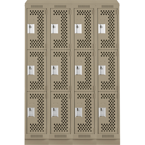 Clean Line Lockers, 3 -tier, Bank of 4, 48" x 15" x 82", Steel, Beige, Rivet (Assembled), Perforated GTA Hardware Inc
