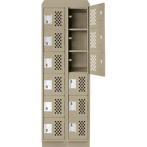Assembled Lockerettes Clean Line Perforated Economy Lockers, 6 -tier, Bank of 2, 18" x 72" x 12", Steel GTA Hardware Inc