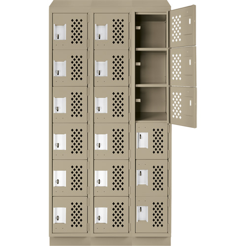 Assembled Lockerettes Clean Line Perforated Economy Lockers, 6 -tier, Bank of 3, 18" x 72" x 12", Steel GTA Hardware Inc