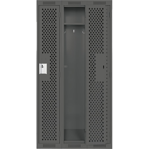 Clean Line Lockers, Bank of 3, 36" x 15" x 72", Steel, Charcoal, Rivet (Assembled), Perforated GTA Hardware Inc