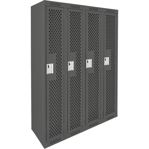Clean Line Lockers, Bank of 4, 48" x 15" x 72", Steel, Charcoal, Rivet (Assembled), Perforated GTA Hardware Inc