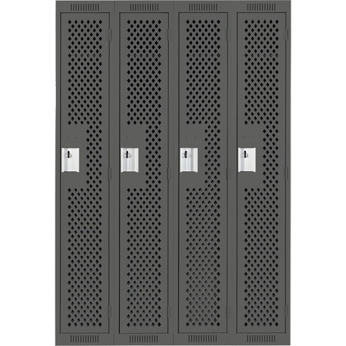 Clean Line Lockers, Bank of 4, 48" x 15" x 72", Steel, Charcoal, Rivet (Assembled), Perforated GTA Hardware Inc