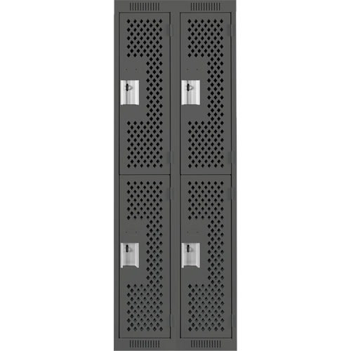 Clean Line Lockers, 2 -tier, Bank of 2, 24" x 12" x 72", Steel, Charcoal, Rivet (Assembled), Perforated GTA Hardware Inc