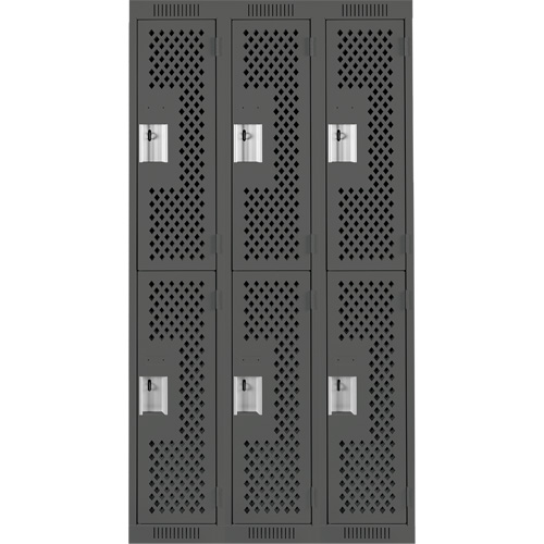 Clean Line Lockers, 2 -tier, Bank of 3, 36" x 15" x 72", Steel, Charcoal, Rivet (Assembled), Perforated GTA Hardware Inc