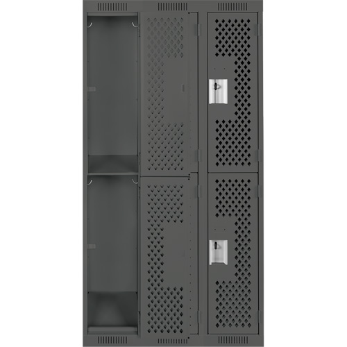 Clean Line Lockers, 2 -tier, Bank of 3, 36" x 15" x 72", Steel, Charcoal, Rivet (Assembled), Perforated GTA Hardware Inc