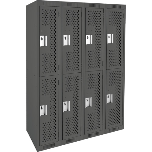 Clean Line Lockers, 2 -tier, Bank of 4, 48" x 12" x 72", Steel, Charcoal, Rivet (Assembled), Perforated GTA Hardware Inc
