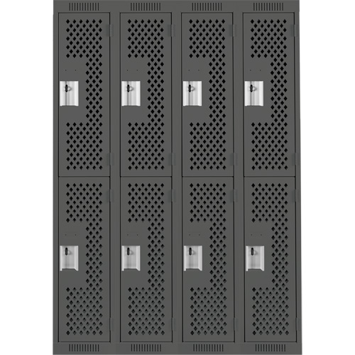 Clean Line Lockers, 2 -tier, Bank of 4, 48" x 12" x 72", Steel, Charcoal, Rivet (Assembled), Perforated GTA Hardware Inc