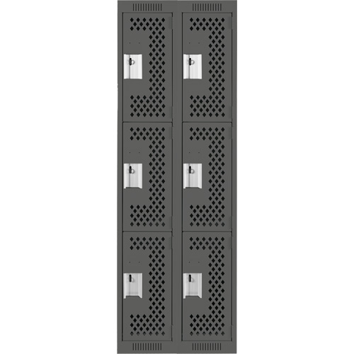 Clean Line Lockers, 3 -tier, Bank of 2, 24" x 12" x 72", Steel, Charcoal, Rivet (Assembled), Perforated GTA Hardware Inc