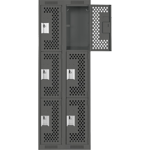 Clean Line Lockers, 3 -tier, Bank of 2, 24" x 12" x 72", Steel, Charcoal, Rivet (Assembled), Perforated GTA Hardware Inc