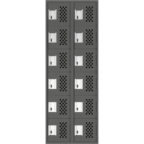 Assembled Lockerettes Clean Line Perforated Economy Lockers, 6 -tier, Bank of 2, 18" x 72" x 12", Steel GTA Hardware Inc