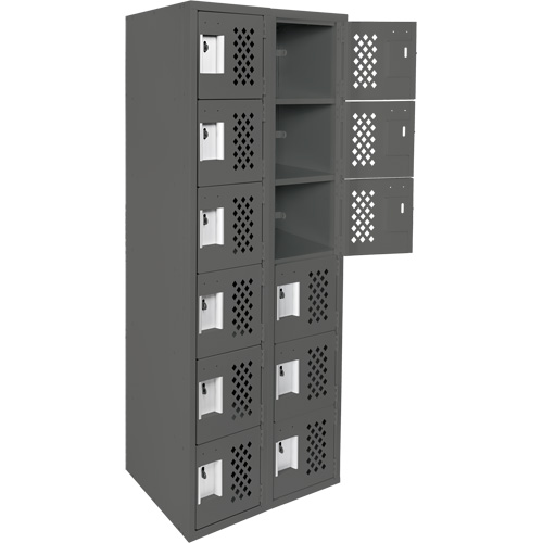 Assembled Lockerettes Clean Line Perforated Economy Lockers, 6 -tier, Bank of 2, 18" x 72" x 12", Steel GTA Hardware Inc