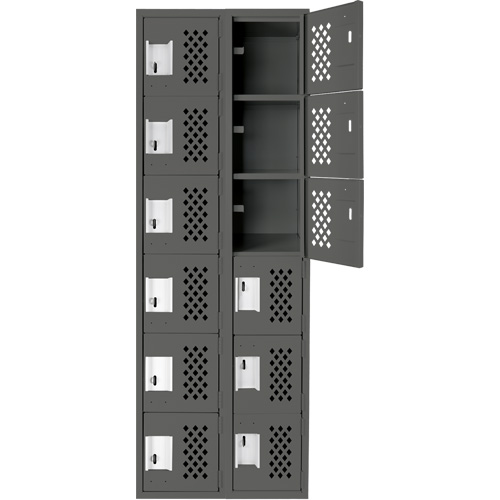 Assembled Lockerettes Clean Line Perforated Economy Lockers, 6 -tier, Bank of 2, 18" x 72" x 12", Steel GTA Hardware Inc
